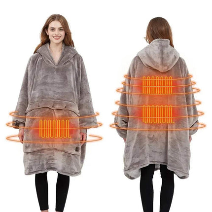 Oversized Heatable Hoodie with heating elements highlighted on a white background