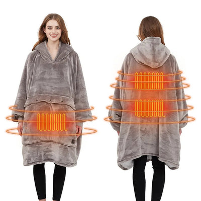 Heated hoodie with heating elements highlighted on a white background