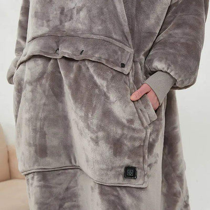 Gray fleece Oversized Heatable Hoodie with a visible brand logo on a neutral background