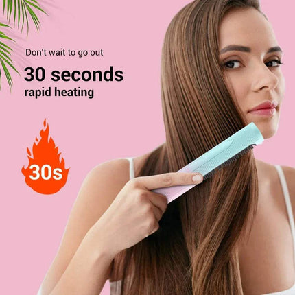 Woman using 2 in 1 Wireless Curler & Straightener with rapid heating in 30 seconds for perfect hair styling.