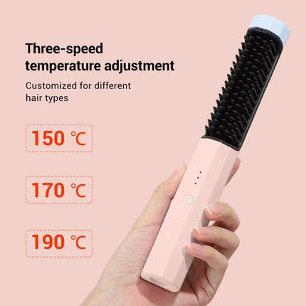 2 in 1 Wireless Curler & Straightener with three-speed temperature adjustment for customizable styling.