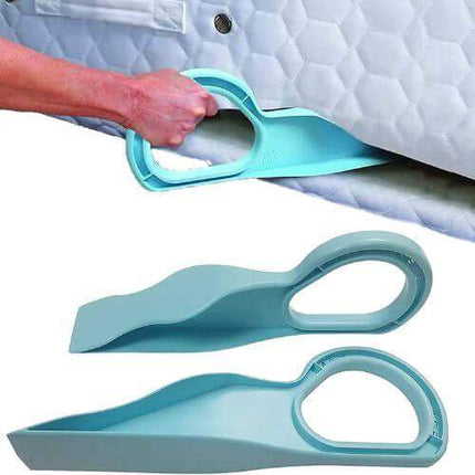 Ergonomic Mattress Wedges being used to lift a mattress corner.