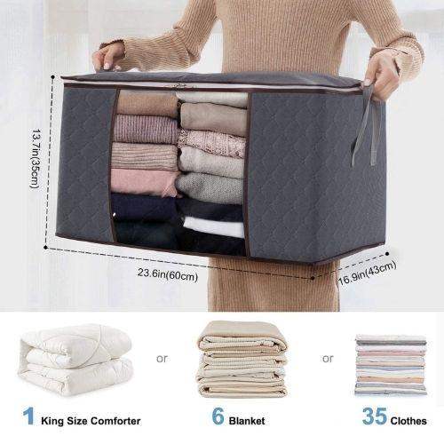 3x Clothes Storage Box with clothes, dimensions, and capacity information displayed.
