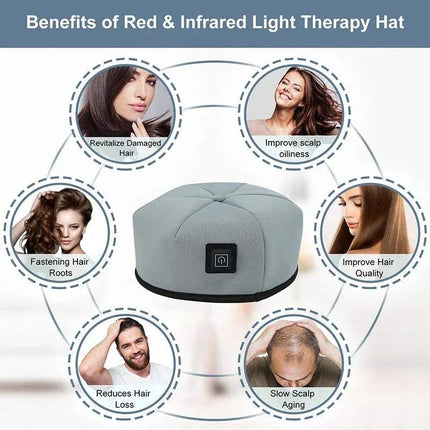Benefits of Red Light Hair Growth therapy cap including revitalizing damaged hair and reducing hair loss.