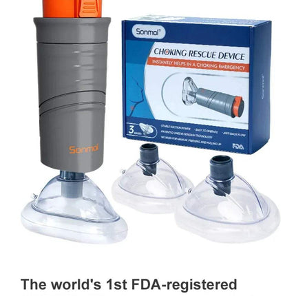 Automatic Choking Rescue Device shown with packaging and suction cups for effective choking relief.