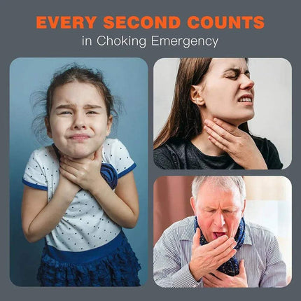 Automatic Choking Rescue Device every second counts in choking emergency with people showing signs of distress while choking.