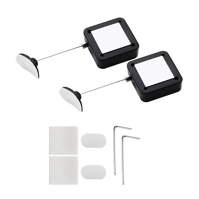 Set of black Bedside Remote Cable Lock Retractable Tether with additional components on a white background