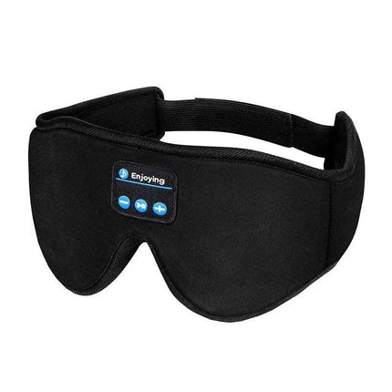 Black Bluetooth Eye Mask with Music Function with Bluetooth control panel on a white background