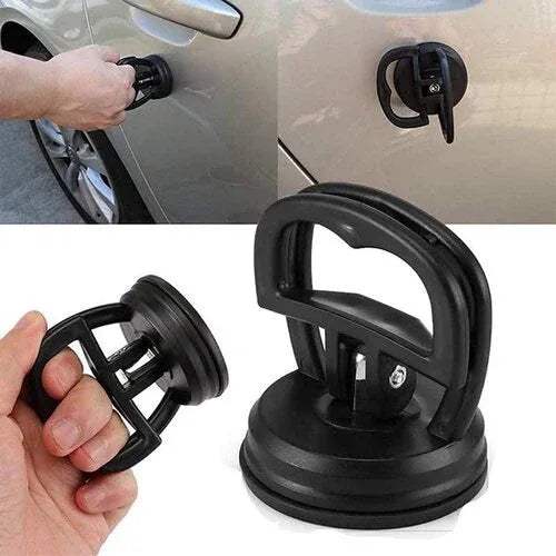 Black Car Dent Puller Paintless Dent Repair Tool for DIY Fixes with close-up shots of use on a car door.