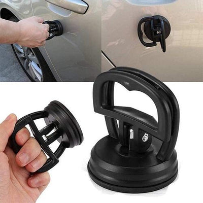 Black car suction cup with close-up shots of use on a car door.