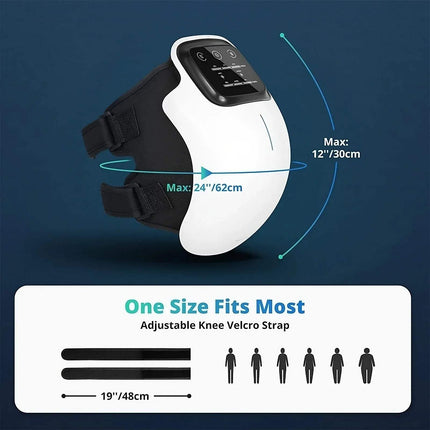 Electric Knee Therapy Device with adjustable knee Velcro strap, max size 24"/62cm for versatile fit.