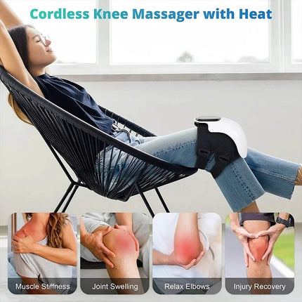 Electric Knee Therapy Device for muscle stiffness, joint swelling, and injury recovery with heat and vibration features.