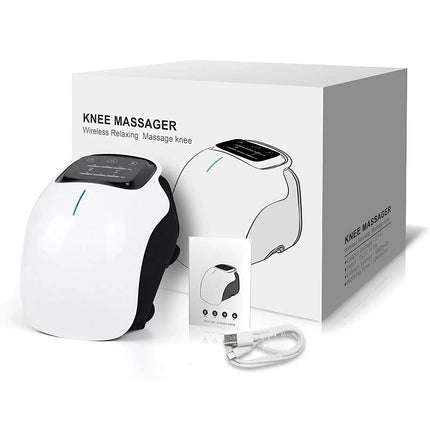 Electric Knee Therapy Device with wireless features and a remote for relaxing knee massage.