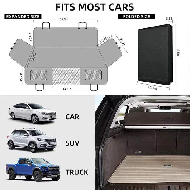 Improved Dog Car Seat Cover dimensions and compatibility for car, SUV, and truck, ensuring safe travel comfort for pets.