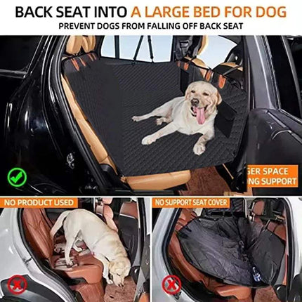 Improved Dog Car Seat Cover transforming back seat into large dog bed for safe travel with support.