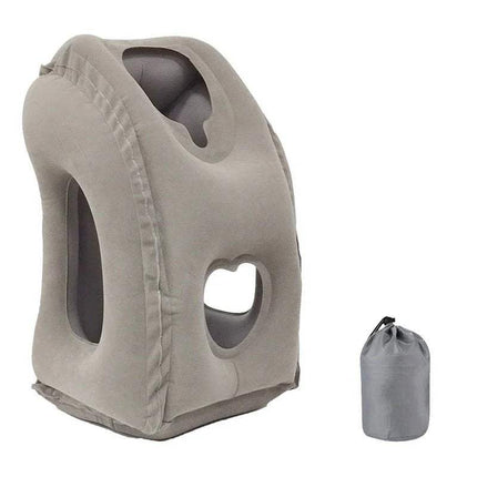Gray Inflatable Travel Sleeping Cushion Pain-Free Nap Anywhere on the Go with a smaller gray bag on a white background