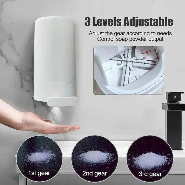 Mess-Free Bar Soap Dispenser with adjustable levels for controlled soap powder output and mess-free handwashing.