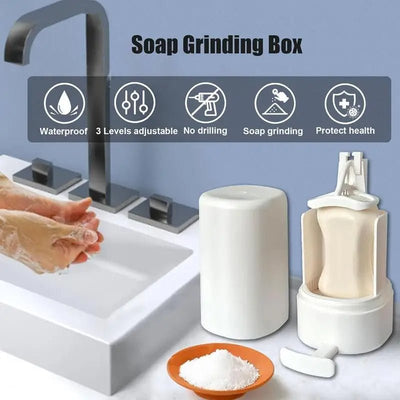 Soap grinding box with a sink and soap in the background