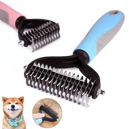 Pet Pet Hair Remover Comb Gentle Grooming Comb with different bristle designs on a white background, featuring a dog and close-up of use.