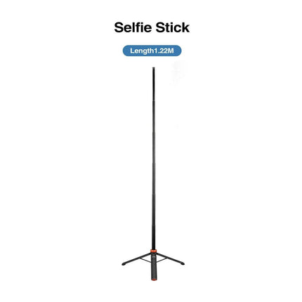 Black Selfie Stick Tripod Capture Perfect Photos & Videos Anywhere with a length of 1.22 meters on a white background
