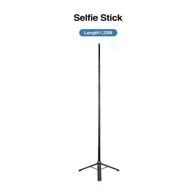 Black Selfie Stick Tripod Capture Perfect Photos & Videos Anywhere with a length of 1.22 meters on a white background