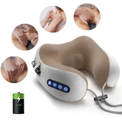 U-Shaped Neck Massager Pillow with control panel and battery indicator on a white background