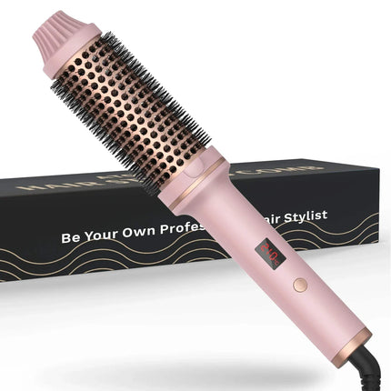 Pink Ceramic Hair Curler Brush Effortless Volume, Smooth Curls & Frizz Control with digital display on a white background