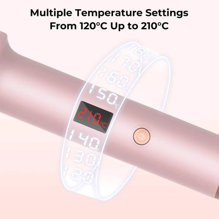 Ceramic Hair Curler Brush Effortless Volume, Smooth Curls & Frizz Control with digital temperature display on a white background