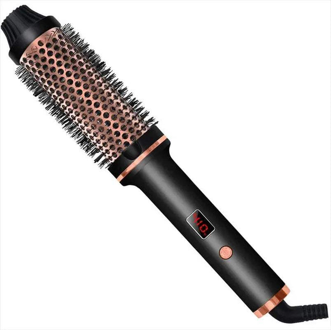 Black and rose gold Ceramic Hair Curler Brush Effortless Volume, Smooth Curls & Frizz Control on a white background