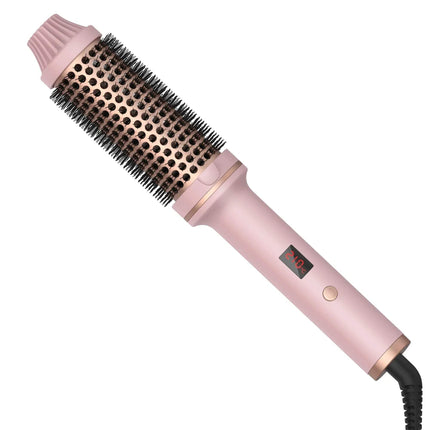 Pink Ceramic Hair Curler Brush Effortless Volume, Smooth Curls & Frizz Control on a white background