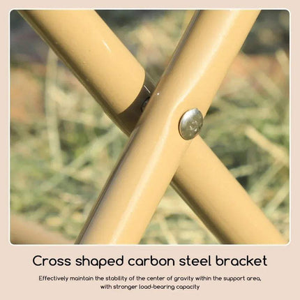 Foldable Backpack Stool cross shaped carbon steel bracket providing stability and stronger load-bearing capacity.