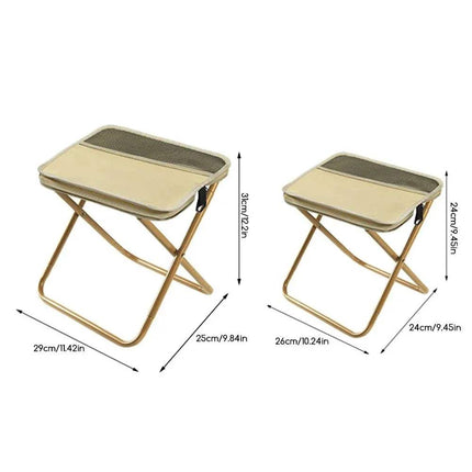 Foldable Backpack Stool shown in two sizes, ideal for portable seating during outdoor adventures.