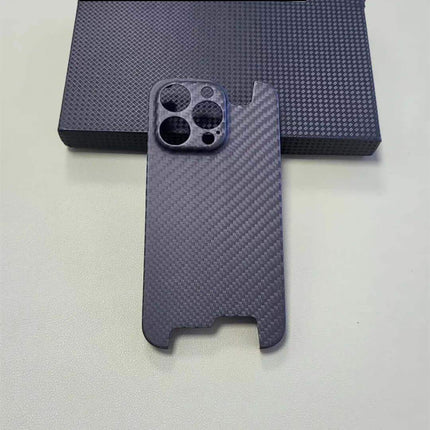 Ultra Thin Forged Carbon Fiber Cover For iPhone with a textured surface on a white background