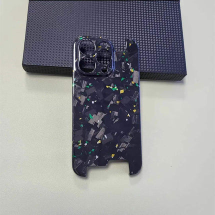 Ultra Thin Forged Carbon Fiber Cover For iPhone with a dark pattern on a light surface