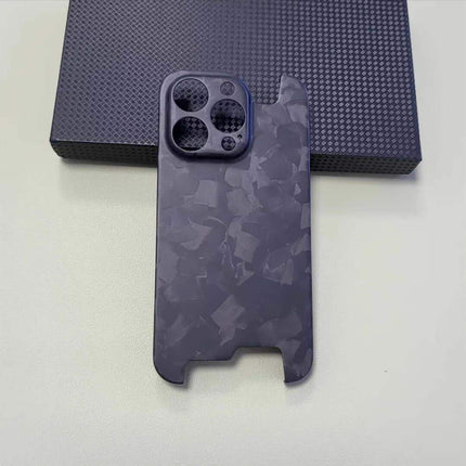 Ultra Thin Forged Carbon Fiber Cover For iPhone with a unique pattern on a white background