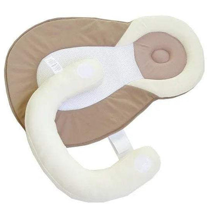 Baby Anti-Rollover Sleeping Pillow with Khaki and white colors on a white background
