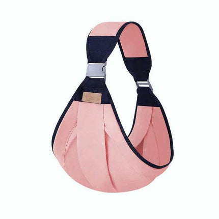 Baby Shoulder Carrier in pink and navy, designed for comfortable, all-season baby wearing.