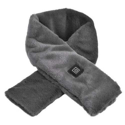 Gray Electric Heated Scarf Fast & Cozy Warmth for Winter Outdoors with a heating pad on a white background