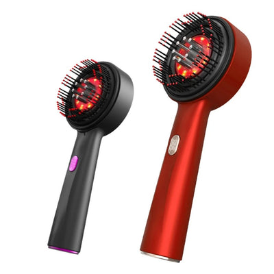 Two hair styling tools with red lights on a white background