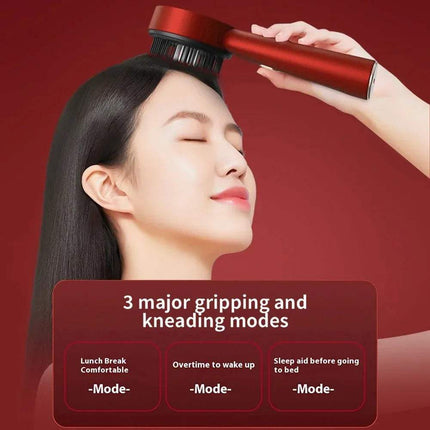 Woman using Electric Scalp Massager with three major modes for comfort and relaxation.