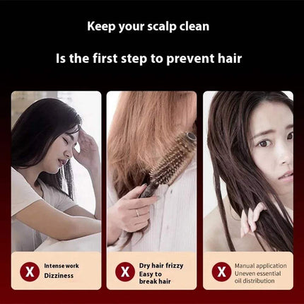 Electric Scalp Massager tips for preventing hair issues such as dizziness, frizz, and uneven oil distribution.