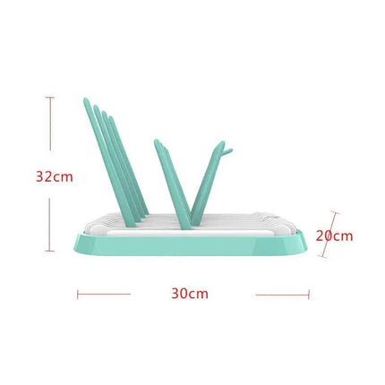 Baby Bottle Drying Rack Hygienic Storage & Fast Drying Organizer with measurements on a white background