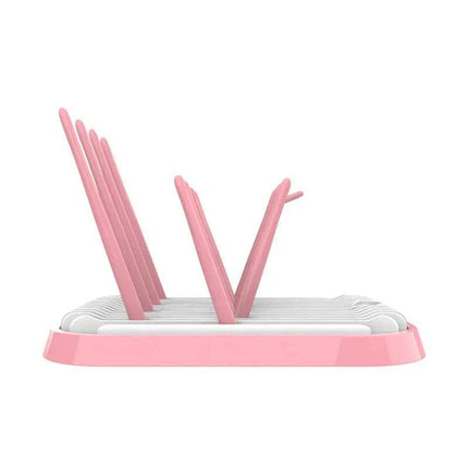 Pink Baby Bottle Drying Rack Hygienic Storage & Fast Drying Organizer on a white background