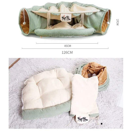 Pet Cats Tunnel Toy with dimensions displayed on a white background