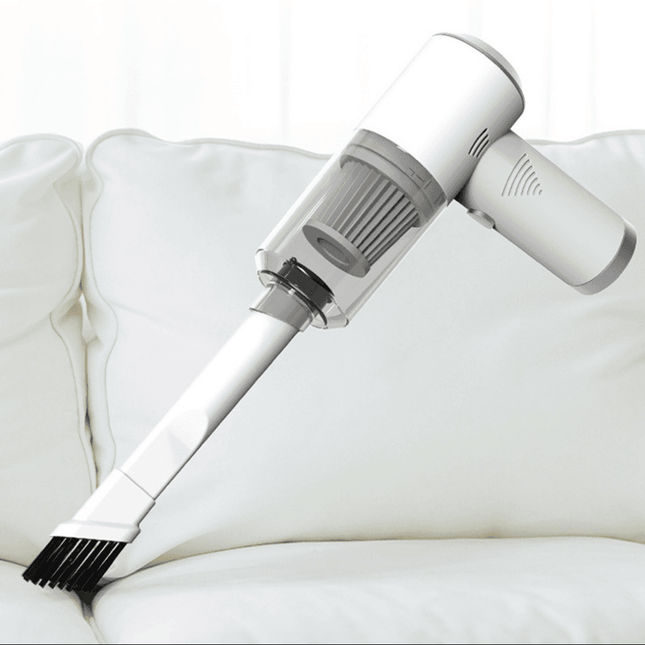 Handheld Vacuum Mite Remover in use on a sofa, designed for deep allergen cleaning.