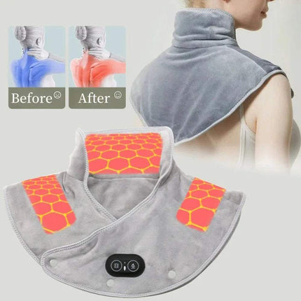 Electric Heating Shoulder Neck Pad Adjustable Heat Pain Relief Wrap showing heat on a targeted areas before and after use on a person.