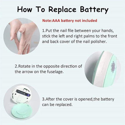 Instructions on how to replace a battery in Electric Baby Nail Trimmer Safe & Gentle Nail Care for Little Ones with images and text.