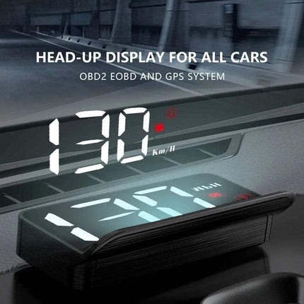 Car Head-Up Display for Safer, Smarter Driving with digital readings on a car dashboard
