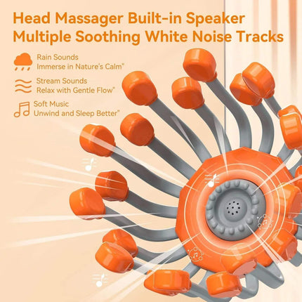 Head Massager with built-in speaker and multiple soothing white noise tracks for relaxation and sleep.