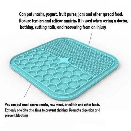 Blue Slow Feeder Mat for Pets with honeycomb pattern on a white background